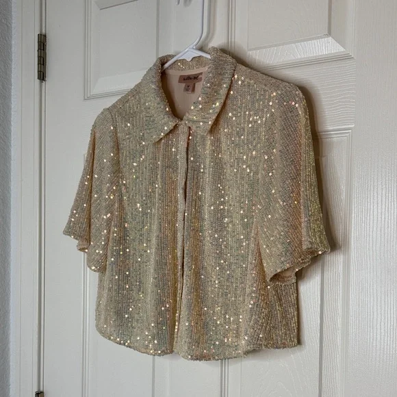 Sequin Embellished Crop Shirt - Blush - Picture 5 of 16